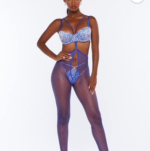 Savage X Fenty Blue Cyber Cafe Teddy & Stocking - Picture 13 of 16